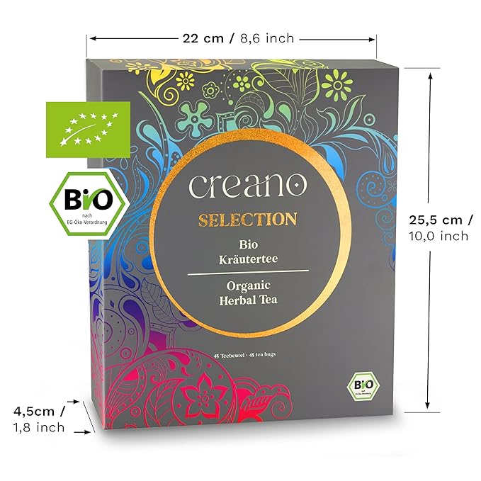 Creano Organic Herbal Tea Gift Set Grey - 45 Organic Tea Bags in 9 Different Varieties - 90 g - Bloomnest