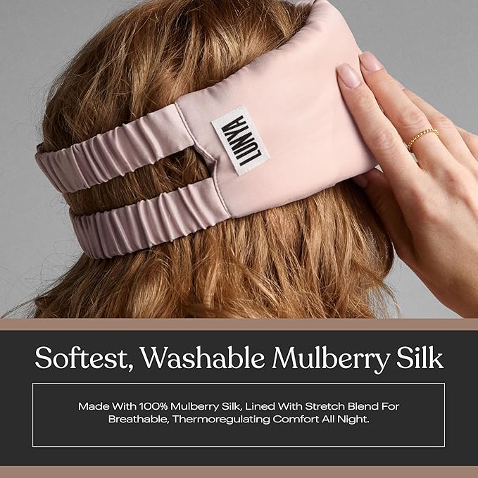 Lunya Weighted Silk Sleep Mask – Mulberry Silk Eye Cover with Cooling Glass Beads, Noise-Reducing Fit, Washable Fabric, and Travel Pouch – Sleeping Mask for Men and Women - Delicate Pink - Large - Bloomnest