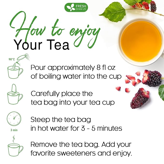 FreshDrinkUS Premium 120 Mulberry Leaf Tea Bags, 100% Natural & Pure. Loose Leaf Herbal Tea. Made with Natural Material Tea Bags. No Sugar, No Caffeine, No Gluten, Vegan - Bloomnest