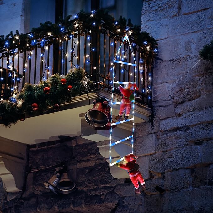 Toodour LED Christmas Light - 2.5FT Christmas Decorative Ladder Lights with Santa Claus, Xmas Decorations Light for Indoor Outdoor, Window, Garden, Home, Wall, Xmas Tree Decor - White & Blue - Bloomnest