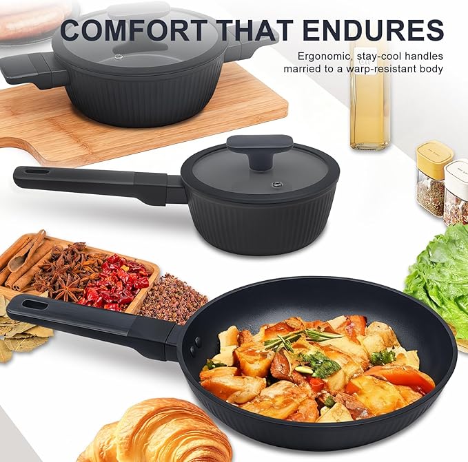 5-Piece Non-Toxic Ceramic Cookware Set, PFOA/PTFE Free Pan & Pot Set, Induction Ready, Dishwasher Safe for Easy Clean - Bloomnest