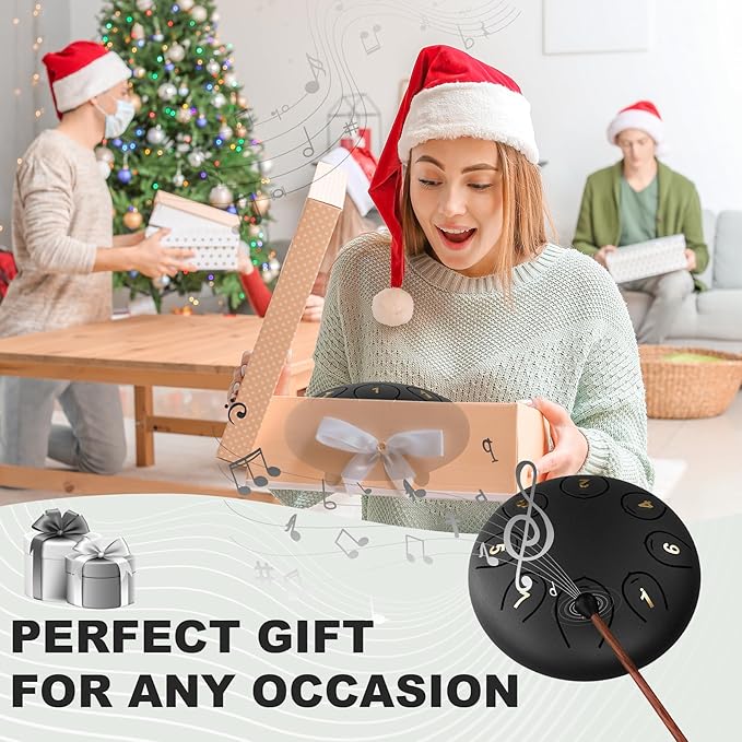 Steel Tongue Drum 6 Inch 8 Notes, Rain Drums for Outside C major, Hang Instrument, Handpan for Kids, Ethereal Hand Pan for Meditation Yoga Musical Education, Black - Bloomnest