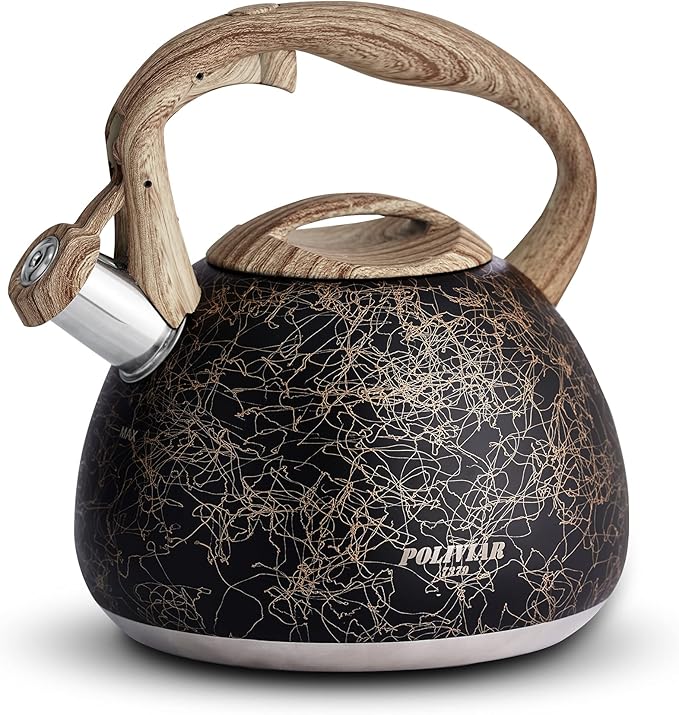 POLIVIAR Tea Kettle, Iron Grey Tea Pot Stovetop, 2.7 Quart Loud Whistling Coffee and Teapot, Food Grade Stainless Steel for Anti-Hot Handle and No-Rust, Suitable for All Heat Sources (JX2020-RB30) - Bloomnest