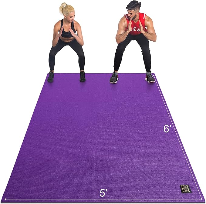 GXMMAT Large Exercise Mat 6'x4'/6'x5'/6'x6'(7mm), Thick Workout Mats for Home Gym Flooring, Extra Wide Non-Slip Durable Cardio Mat, Shoe Friendly, Perfect for Plyo, MMA, Jump Rope, Weights, Fitness - Bloomnest