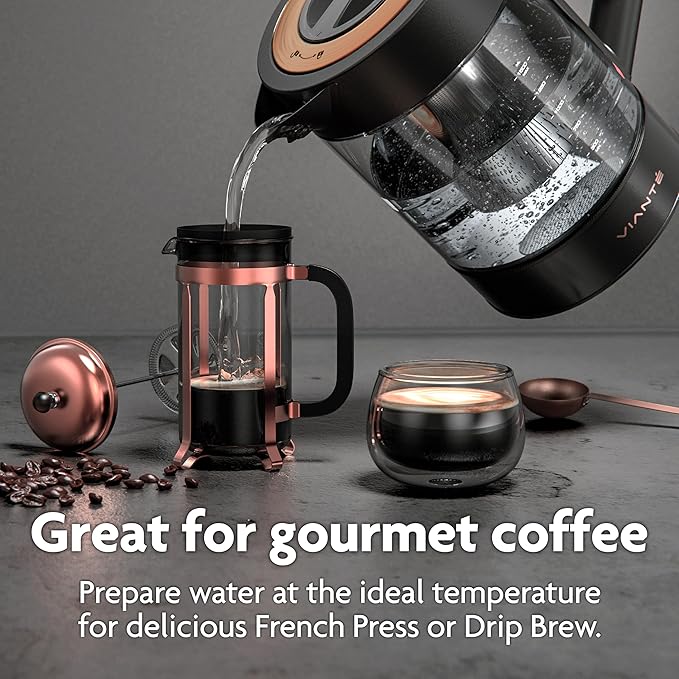 Vianté Electric Kettle With Infuser For Loose Leaf. Hot Tea Maker With Temperature Control And Automatic Shut Off. Tea Kettle With Brewing Programs. 1.5 Liters Capacity | Black Color - Bloomnest