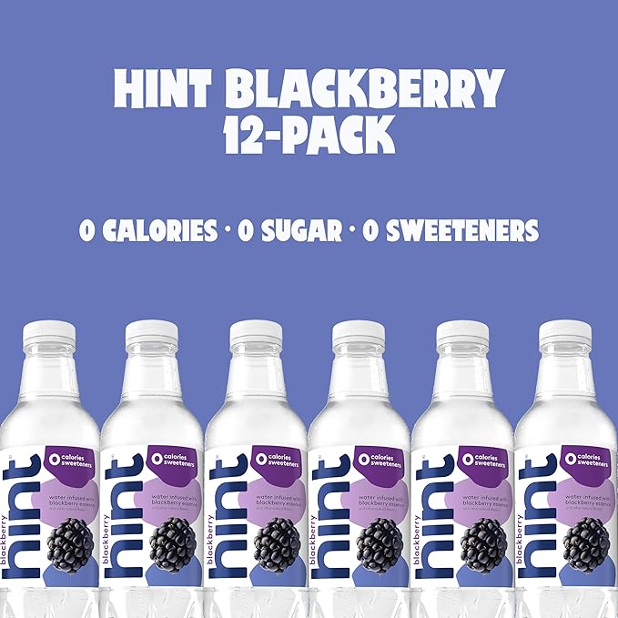 Hint Fruit-Infused Bottled Water, Blackberry - Sugar Free Flavored Water with Zero Calories, Natural Fruit Essences, and No Artificial Sweeteners - 16 Fl Oz (Pack of 12) - Bloomnest