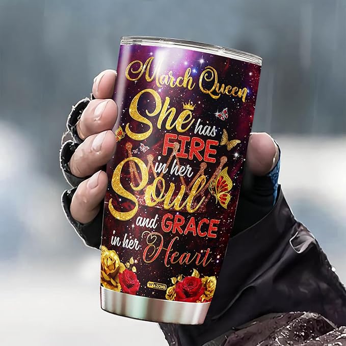 WAZONE Tumbler Personalized Birthday Months Woman Black Women African American Girls Stainless Steel Travel Mug Insulated Cup With Name Butterfly Flower May June August July March Queen - Bloomnest