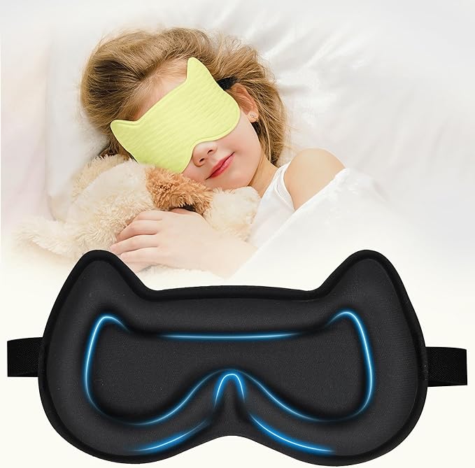 Kids Sleep Mask Eye Mask: 3D Contoured Cup Sleeping Masks, Blindfold with Adjustable Strap, Kids Eye Cover for Boys, Girls, Teens, Pressure-Free with Memory Foam Face Mask for Sleeping (Yellow) - Bloomnest