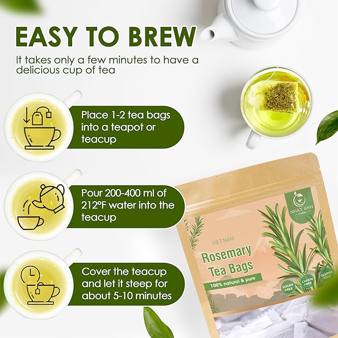 NHAT ANH FARM Premium Rosemary Tea Bags, 40 Count, 100% Natural Dried Rosemary Leaves, Naturally Sweet Herbal Tea, Sugar-Free, Caffeine-Free, No Additives - Bloomnest