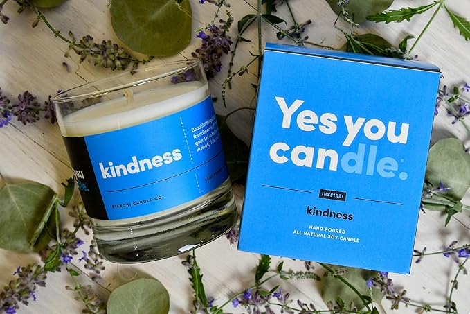 Kindness, Inspirational 8oz Highly-Scented Soy Candle, Made in USA, Great Message, Pure Essential Oils, Aromatherapy, 100% Pure, Bergamot & Eucalyptus - Bloomnest
