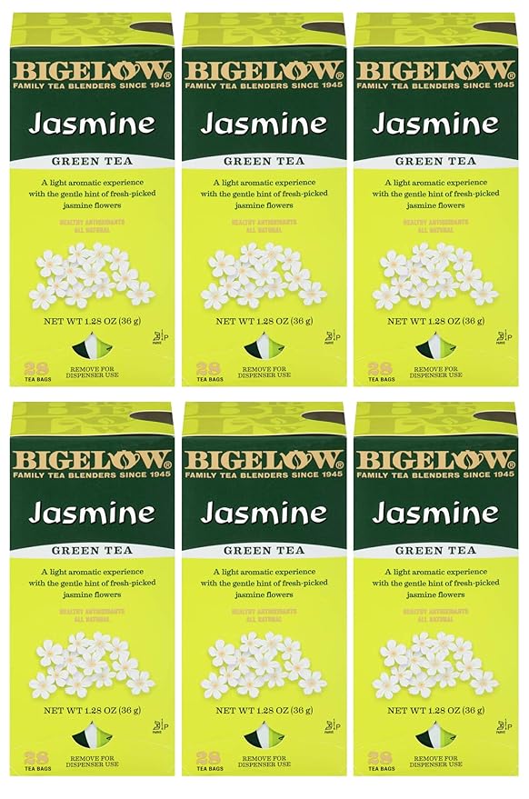 Bigelow Green Tea with Jasmine 28-Count Boxes (Pack of 6) Premium Bagged Jasmine Scented Green Tea Antioxidant-Rich All Natural Medium-Caffeine Tea in Individual Foil-Wrapped Bags - Bloomnest