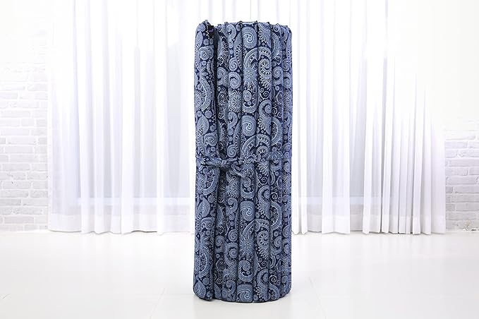 Leewadee - Kapok Roll Mat – Handcrafted Folding Sleep & Relaxation Mattress from Thailand, Ideal as Guest Bed, Camping Mat, Yoga Mat or Traditional Futon, 75 x 39 inches, Blue White - Bloomnest