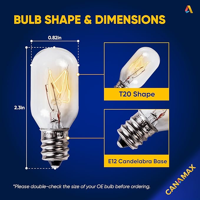 Canamax T20 E12 Salt Lamp Bulb 120V 15W - Warm White Light 2700K 80lm, E12 Candelabra Base - Compatible with Himalayan Salt Rock Lamps & Baskets, Scentsy Plug-in Wax Warmers, Night Lights - Pack of 8 - Bloomnest