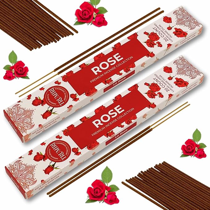 Rose Incense Sticks - Incienso de Rosas - Total 120 Insence-Sticks - 6 Packs of 20 Insense - Inciensos - Inscents - Natural Non Toxic Ingredients - Incents - Incence - Inscense - Insents TRUMIRI
