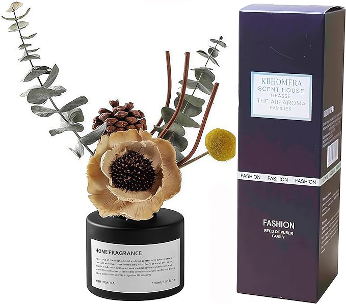 Reed Diffuser Set with Dried Flowers, 3.38fl.oz Fragrance Diffuser with Sticks, Scented Sticks Aroma Diffuser, Home & Office Décor for Air Fresheners, Bathroom (Lime Basil Citrus) - Bloomnest