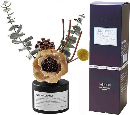 Reed Diffuser Set with Dried Flowers, 3.38fl.oz Fragrance Diffuser with Sticks, Scented Sticks Aroma Diffuser, Home & Office Décor for Air Fresheners, Bathroom (Lime Basil Citrus) - Bloomnest