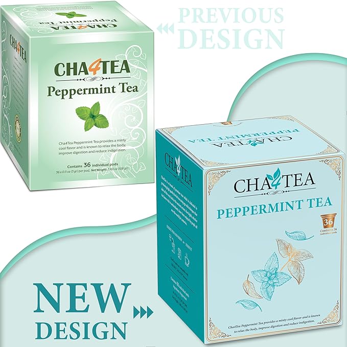 Cha4TEA 36-Count Peppermint Herbal Tea Pods - Compatible with Keurig Brewers - Bloomnest