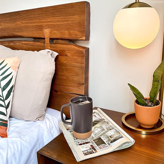 Mora Ceramics Large Tea Mug with Loose Leaf Infuser and Ceramic Lid, 18 oz, Portable, Microwave, Dishwasher Safe, Tall Coffee Cup - Rustic Matte Ceramic Glaze, Modern Herbal Tea Strainer, Nightwaves - Bloomnest
