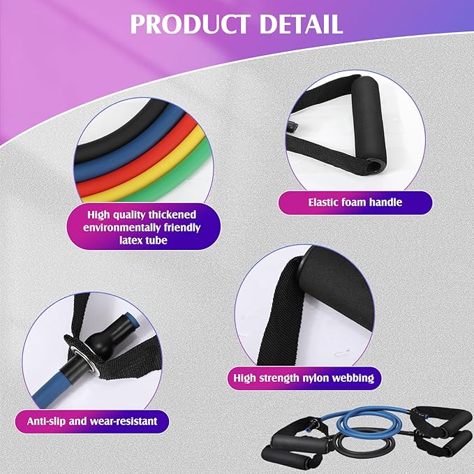 Shappy 10 Pcs Resistance Bands with Handles Exercise Stretch Bands for Exercise Woman Man Training Physical Therapy Workouts Fitness - Bloomnest