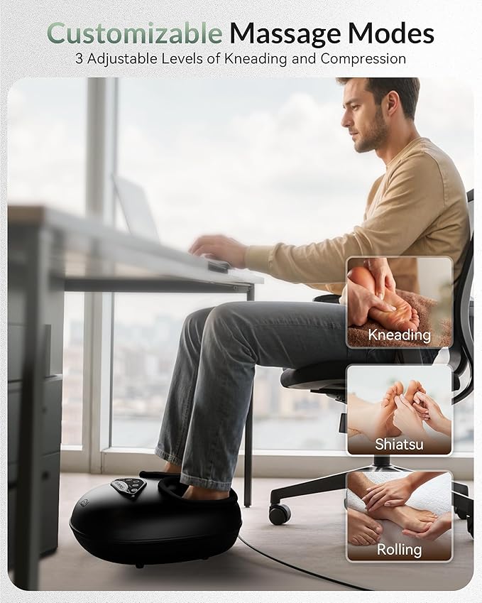 Snailax Shiatsu Foot Massager with Heat, Deep Kneading Rolling Compression Feet Massager for Plantar Fasciitis Neuropathy, 3 Heating Levels,3 Timer Option Fits Size up to 14“ Gifts for Men,Women - Bloomnest