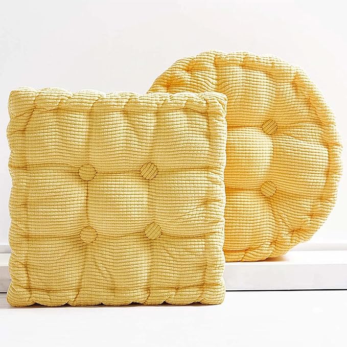 2 Pack Meditation Floor Pillow Large Square and Round Floor Cushions for Adults Yellow Corduroy Floor Seat Pillows Cushion for Living Room Balcony Tatami Yoga,18x18 Inch - Bloomnest
