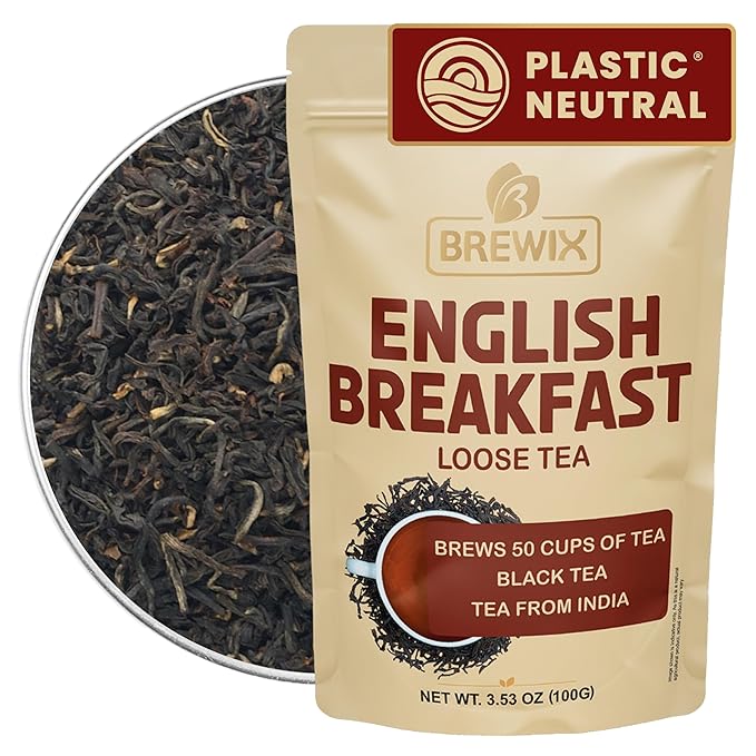 BREWIX, English Breakfast Black Tea Leaves (50+ Cups, 3.53oz/100g) Gluten Free | Strong, Robust & Aromatic | High Caffeine Loose Leaf - Bloomnest