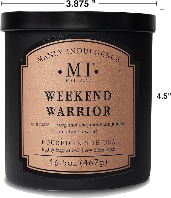 Manly Indulgence Weekend Warrior Scented Candles for Men, 2 Wick, 16.5 oz Premium Soy Blend Wax, 60H Burn, Candles for Home Scented - Made in The USA - Bloomnest