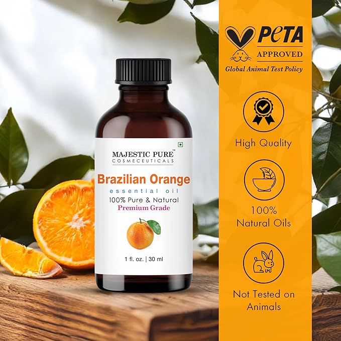 Majestic Pure Brazilian Orange Essential Oil with Glass Dropper - 1 Fl Oz - 100% Pure and Natural Brazilian Orange Oil - Premium Grade Essential Oils for Diffuser, Aromatherapy, Soap and Candle Making - Bloomnest