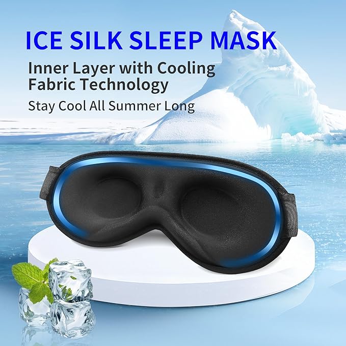 3D Sleep Mask for Men&Women, 2 Pack Contour Eye Masks for Sleep, Side Sleeping Mask for Men&Women, Blackout Eye Mask for Sleeping Eye Mask, Airplane Travel Essentials, Meditation Black Cooling Silk - Bloomnest