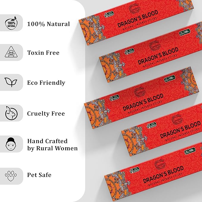 Raajsee Dragons Blood Incense Sticks (180 gm), 100% Pure Organic Natural Hand Rolled Free from Chemicals, (Pack of 12) - Bloomnest