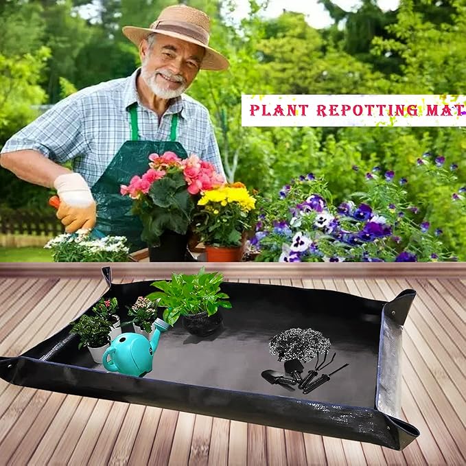 BIUWING 2 PCS Large Repotting Mat for Plant Transplanting and Mess Control, 43" X 29" Thickened Foldable Waterproof Plant Potting Tray, Portable Potting Mat Gardening Tray for House Plants Succulents - Bloomnest