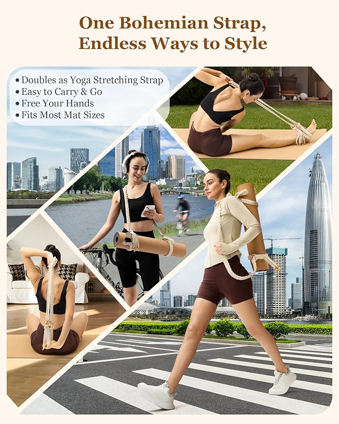 Yoga Mat Straps for Carrying, Handmade Braided Boho Bead Tassel Macrame Strap, Adjustable Thick Yoga Mat Carrier/Holder/Organizing, Stretching Band, Gifts for Women (Mat Not Included)