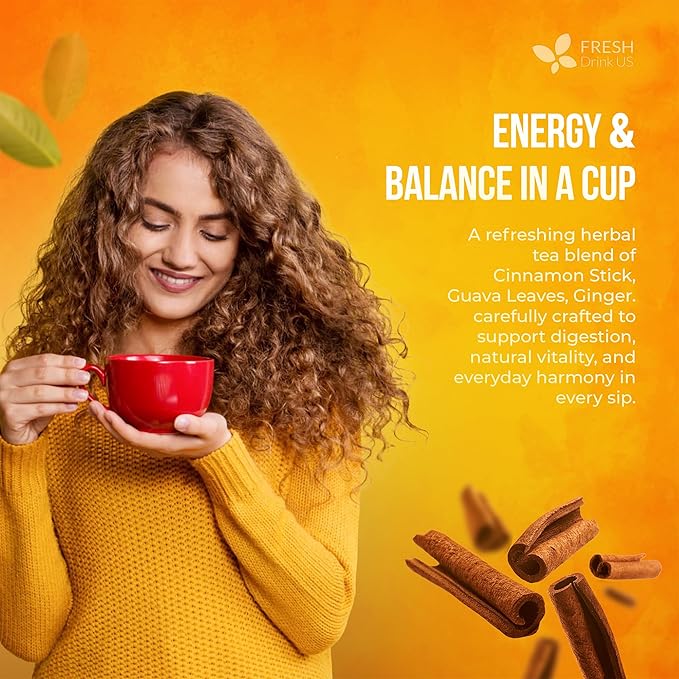 FreshDrinkUS, Premium Guava Vitality Tea | 75 Tea Bags | Guava Leaves, Cinnamon Stick & Ginger Herbal Tea – Caffeine Free Botanical Infusion – Warm & Aromatic Daily Tea – 100% Natural Ingredients - Bloomnest