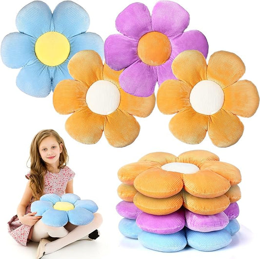 Reginary 4 Pcs Flower Floor Pillows Cute Plush Flower Throw Pillows Daisy Floor Seat Cushion Chair Pads for Christmas First Day of School for Sofa Couch Bed Decor(15 Inch,Bright Color) - Bloomnest