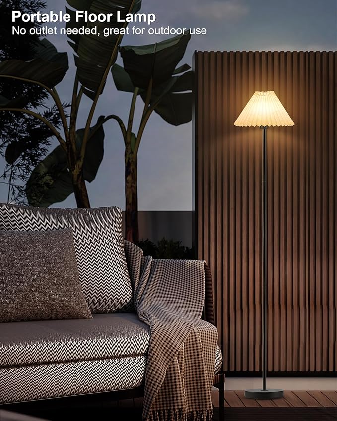 UMEXUS Cordless Floor Lamp for Bedroom, Rechargeable Battery Operated with Remote & Timer, Dimmable RGB, Pleated Standing Light Small Corner Pole Lamps for Living Room Bedside Outdoor Patio Home Decor - Bloomnest