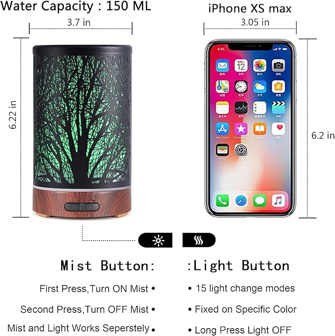 Essential Oils Diffuser for Home,150ML Aromatherapy Diffuser,Birthday Gifts for Women mom,Metal Cool Mist Humidifier with 7 Colors Lights Waterless Auto Off Air Diffusers(Tree) - Bloomnest