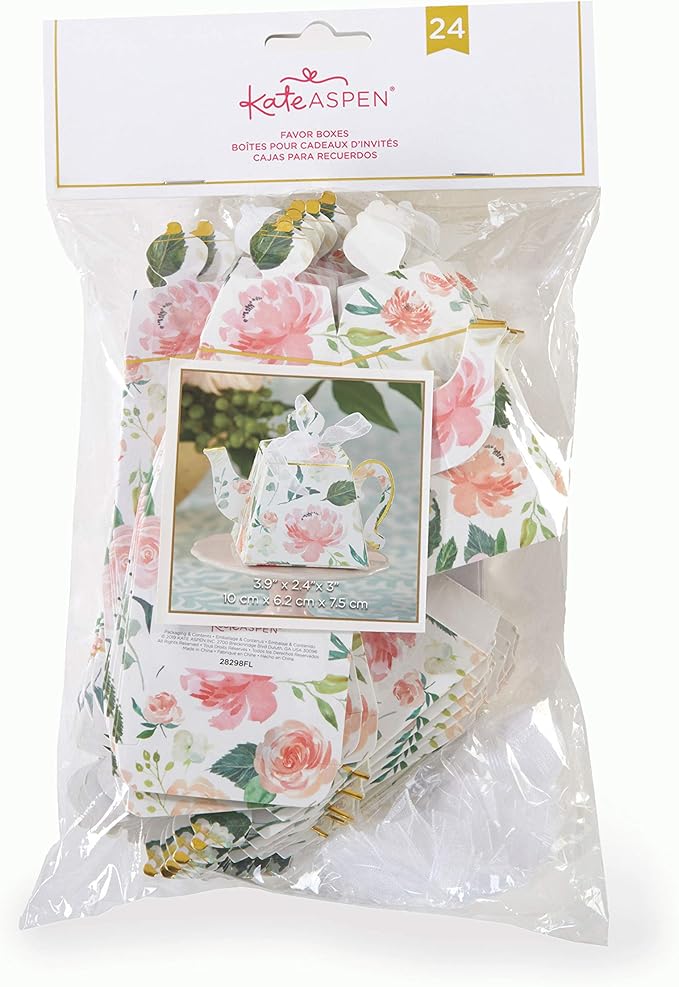 Kate Aspen Vintage Floral Tea Party Teapot Favor Boxes (Set of 24) - Perfect for Wedding Favors For Guests, Bridal Showers Brunches, Baby Showers, Birthdays - Bloomnest