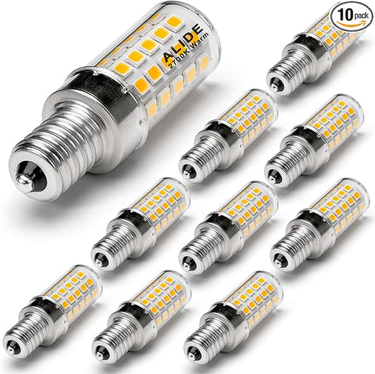 ALIDE E12 LED Candelabra Light Bulbs 6W C7,Replace E12 60 Watt Halogen Equivalent,Warm White 2700k T6 110V 120V Small Base E12 LED Bulbs for Ceiling Fan Chandelier Lighting,550lm 10Pack - Bloomnest