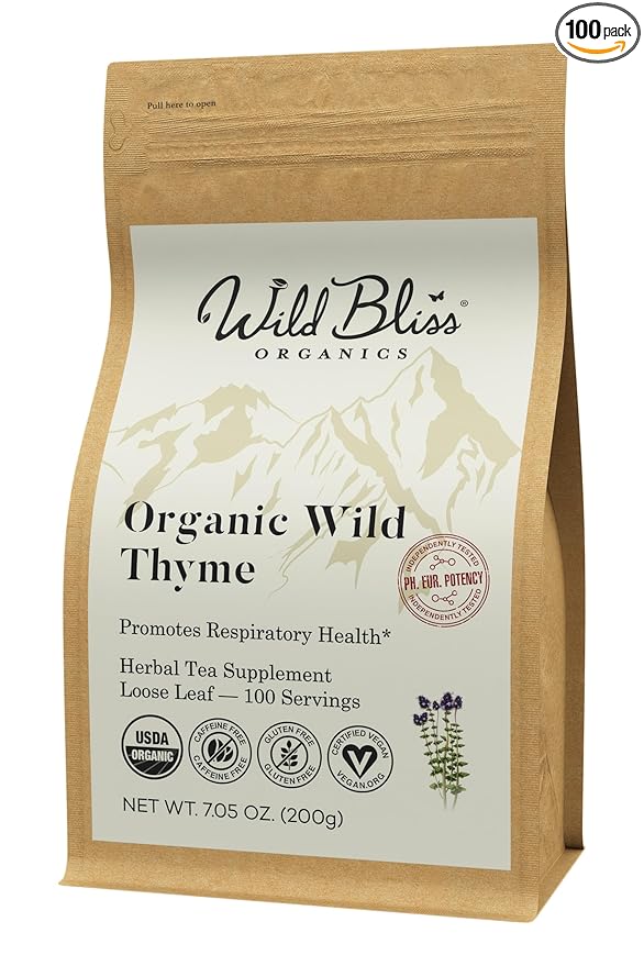 Wild Bliss Organic Wild Breckland Thyme Tea - Caffeine Free Loose Leaf Herbal Tea - Resipratory and Digestion Support - 7.05 Oz - 100 Servings - Bloomnest