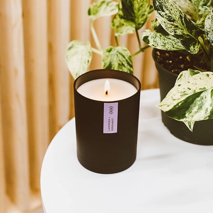Calyan Wax Co. Lavender & Bergamot Scented Candle - 75 Hour Burn - Luxury Non Toxic Soy Wax Candles - Long Lasting Black Tumbler Jar Candle for Home - 10.2oz - Bloomnest
