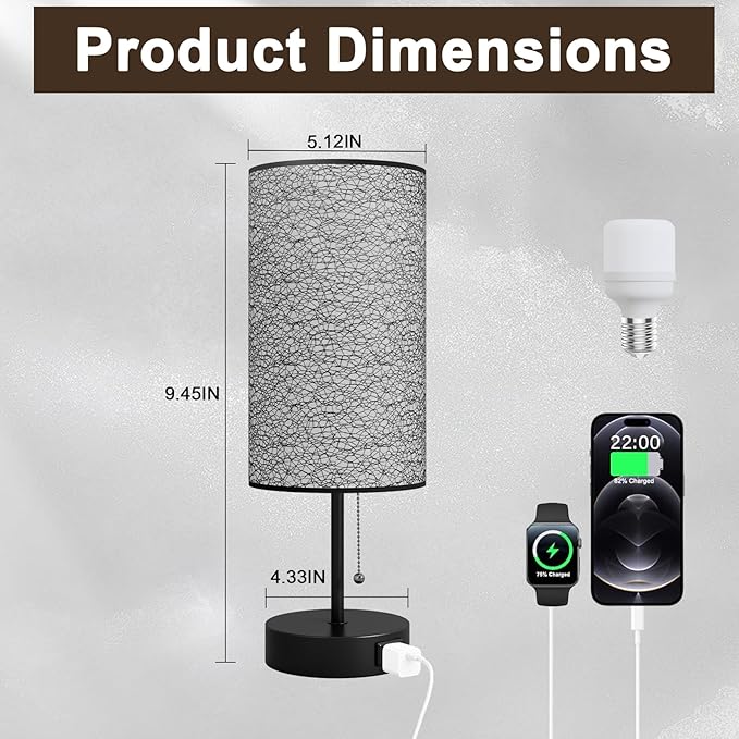 Table Lamp for Bedroom,Nightstand Lamp for Bedside with AC Outlets,Adjustable 3color LED Light Desk Lamp for Home Decor,Included Bulb and Lamp Shade (Black-OnlyAC, 2PCS) - Bloomnest