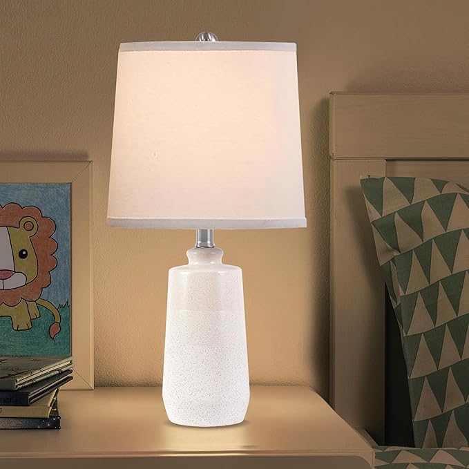 20.5" Ceramic Table Lamp Set of 2 for Bedrooms, White Lamps Set of 2 for Living Room, Minimalist Ceramic Lamps with White Barrel Lampshade, Matte White Ceramic Lamps for Nightstand - Bloomnest