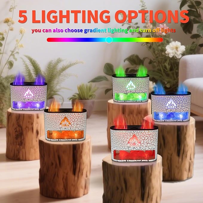 BOHOFAM Essential Oil Diffuser with Himalayan Salt lamp,Double Flame/Jellyfish 2 Mode Aroma Diffuser/Humidifier, Colorful Lights,4 * 10ML Hotel Collection Diffuser Oils Scents,for Home Bedroom(White)