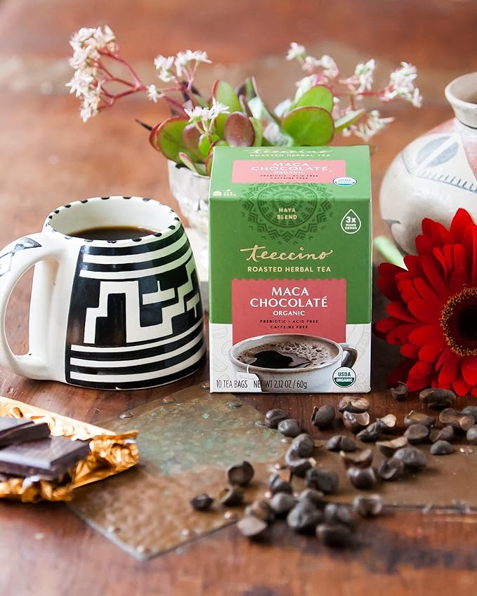 Teeccino Maca Chocolaté Herbal Tea - Adaptogenic Peruvian Maca, Cacao, Chicory, Prebiotic, Caffeine Free, Acid Free, Coffee Alternative, 25 Tea Bags (25 Count (3 Pack)) - Bloomnest