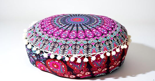 INDIAN CRAFT CASTLE ICC Mandala Barmeri Large Floor Pillow Cover Cushion Meditation Seating Ottoman Throw Cover Hippie Decorative Zipped Bohemian Pouf Ottoman Cases Pink Peacock 24" Round - Bloomnest