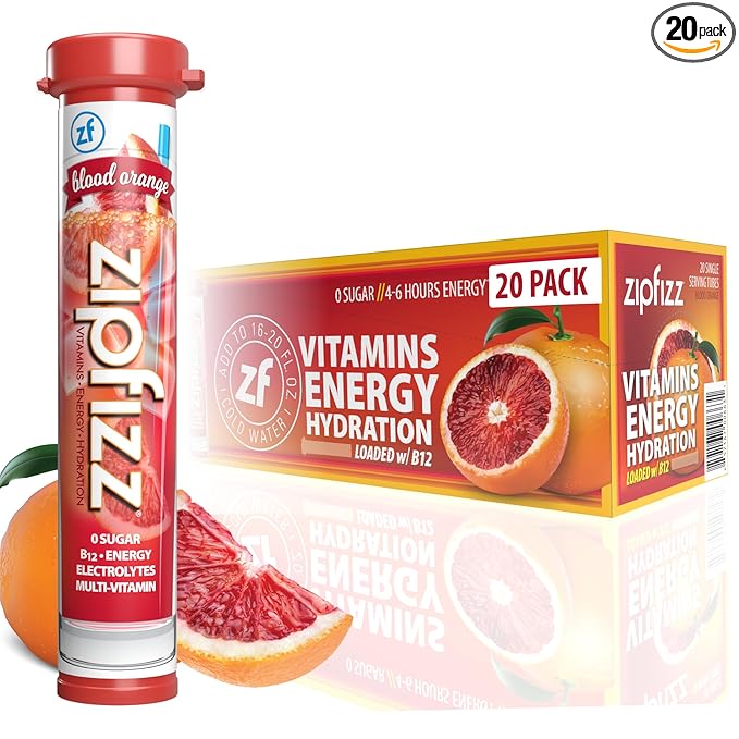 Zipfizz Daily Energy Drink Powder, Blood Orange, 20 Pack | 3-in-1 Sustained Energy, Rapid Hydration, and Essential Vitamins | Sugar-Free | Electrolyte Powder | Contains Vitamin B-12 & Antioxidants - Bloomnest
