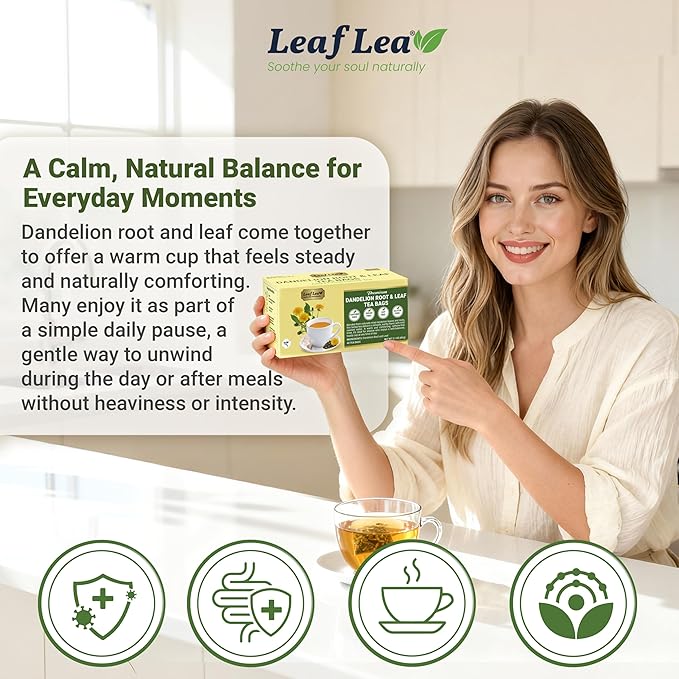 LeafLea Dandelion Root and Leaf Tea Bags, 40 Count, Roasted Dandelion Root Tea Blend, Natural Herbal Tea for Digestion & Wellness, Te de Diente de Leon, Individually Wrapped, Caffeine-Free, No Sugar - Bloomnest