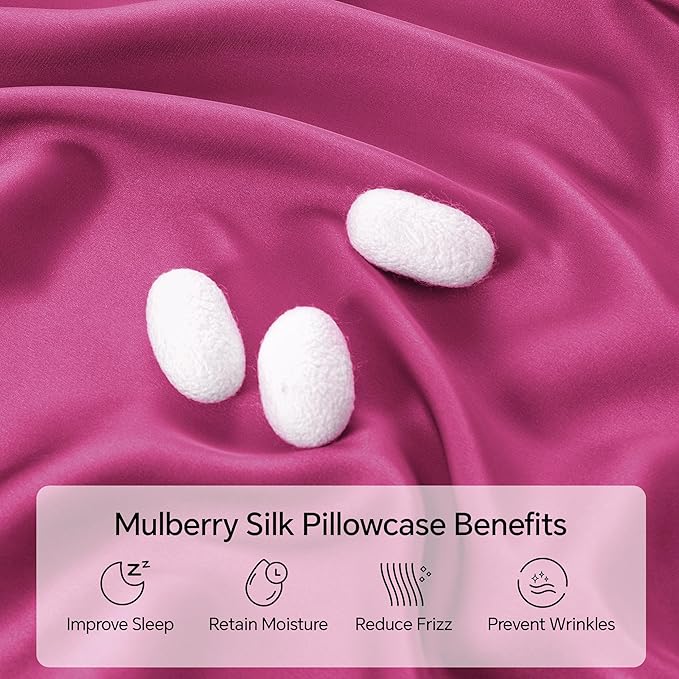 INFIIXSO Mulberry Silk Pillowcase for Hair and Skin, Silk Pillow Cases Standard Size with Hidden Zipper 20"x26", Extraordinary Smooth and Soft Cooling Pillow Cases for Hot Sleepers(Hot Pink, 1 Pack) - Bloomnest
