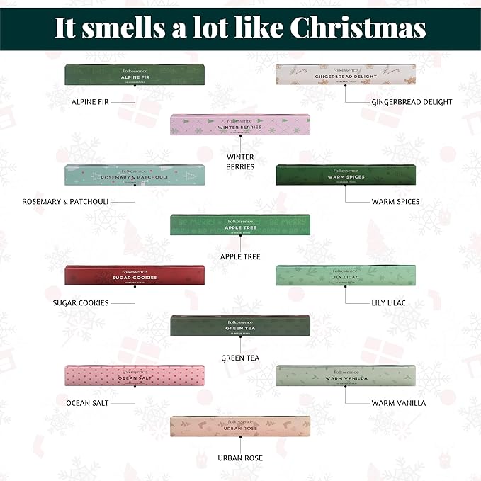 Folkulture Advent Calendar 2025 - Pack of 24 Incense Sticks for Gifts | Pack of 240 - Organic, Non-Toxic, Slow Burning Inscense for Women |