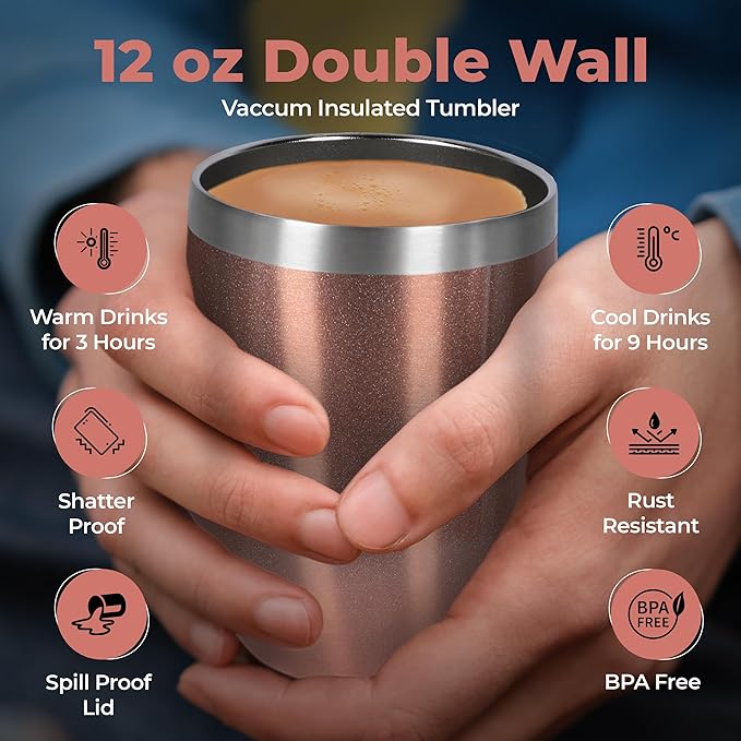 Modern Elegance Tea Tumbler Gift Set – Includes Tea Bag Holder, Spoon, Honey Straw, 15 Assorted Flavor Blends & Hot & Cold 12oz Insulated Tumbler – Ideal for Holiday Gift for Tea Lovers – Rose Gold - Bloomnest